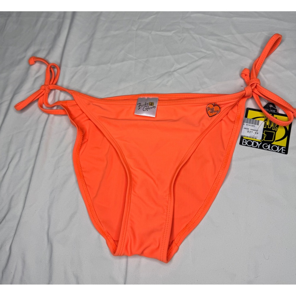 Body Glove Super Brights Neon Orange Tie Side Bikini Bottoms Medium 3930634